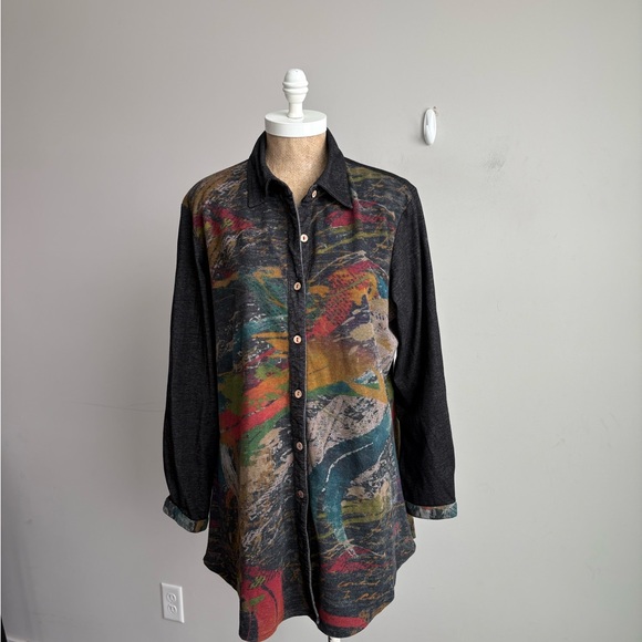 Paisley & Sage Abstract Print Tunic Top Button Front Artsy Boho Shirt XL - Picture 7 of 9